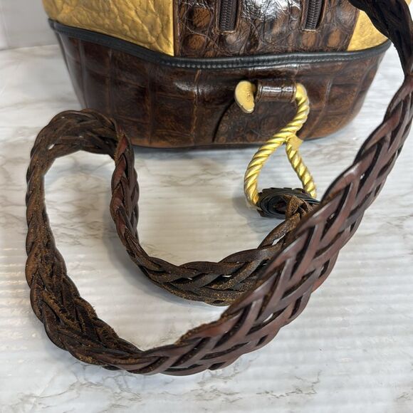 Vtg Sonlia Roberto Drawstring Bucket Bag leather ostrich look stylish - Picture 6 of 12